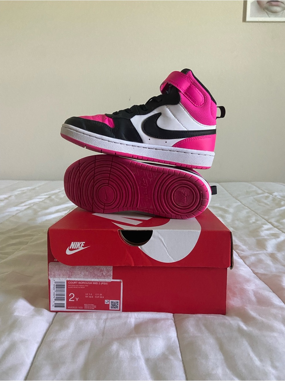 Nike Kids Pink Black White High-Top Court Sneakers